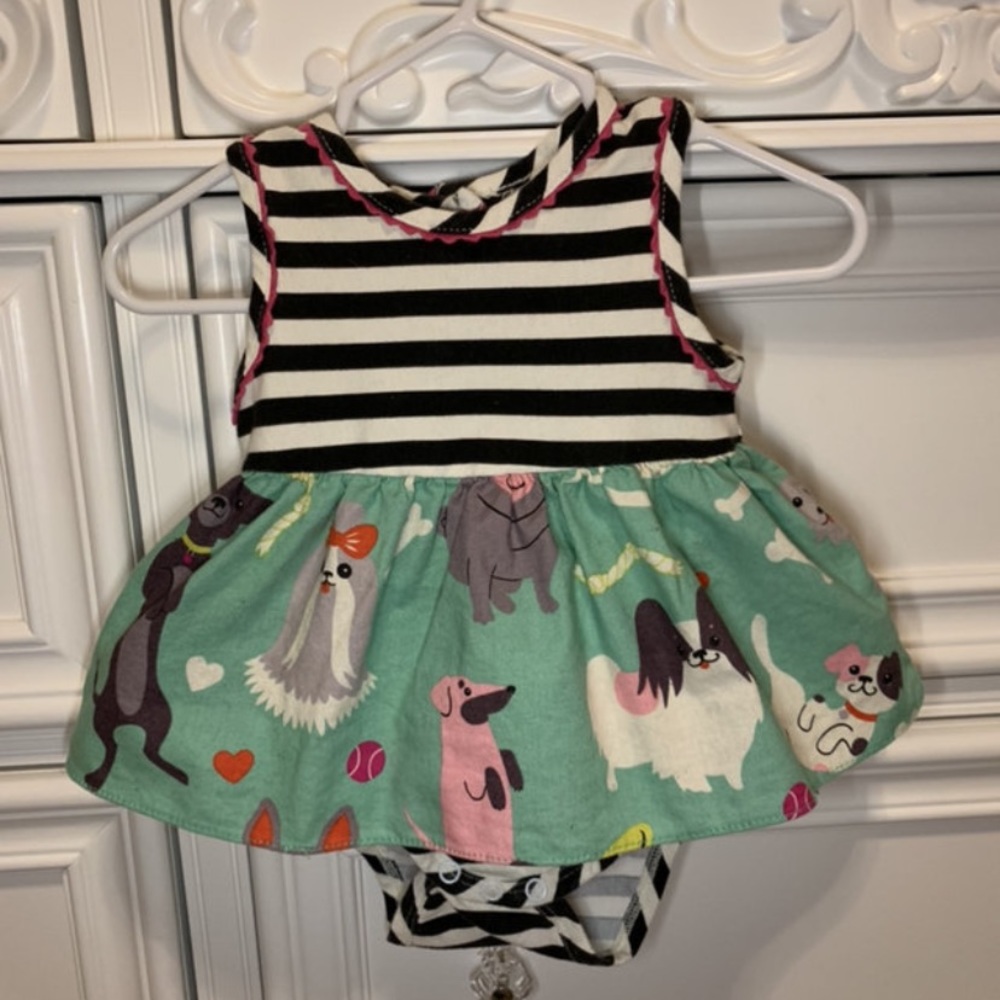 HTF Ricrac and Ruffles puppy skirted romper 12mo